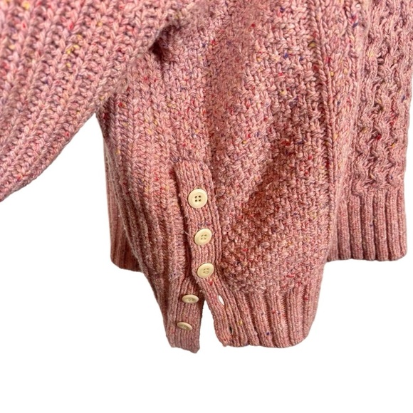 Alex Mill Button Side Aran Cable Knit Merino Wool Sweater in Dried Rose - Picture 9 of 14